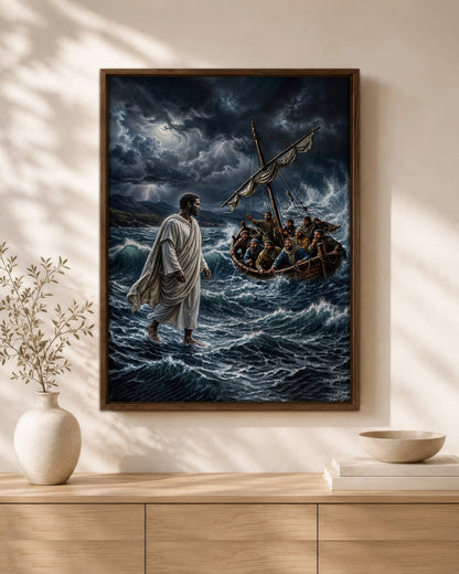 Black Jesus Walking on Water Canvas Print – African American Christian Wall Art