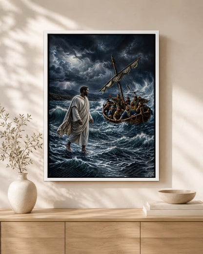 Black Jesus Walking on Water Canvas Print – African American Christian Wall Art