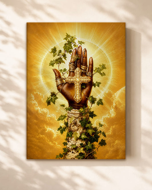 SEO Product Title  Black Christian Cross Hand Canvas Print – African American Faith Wall Art