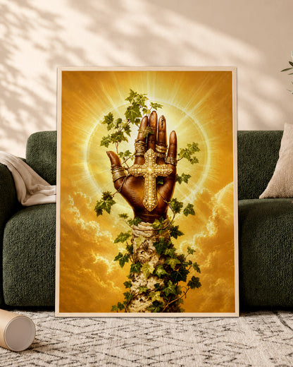SEO Product Title  Black Christian Cross Hand Canvas Print – African American Faith Wall Art