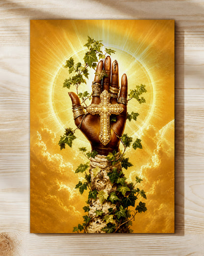 SEO Product Title  Black Christian Cross Hand Canvas Print – African American Faith Wall Art