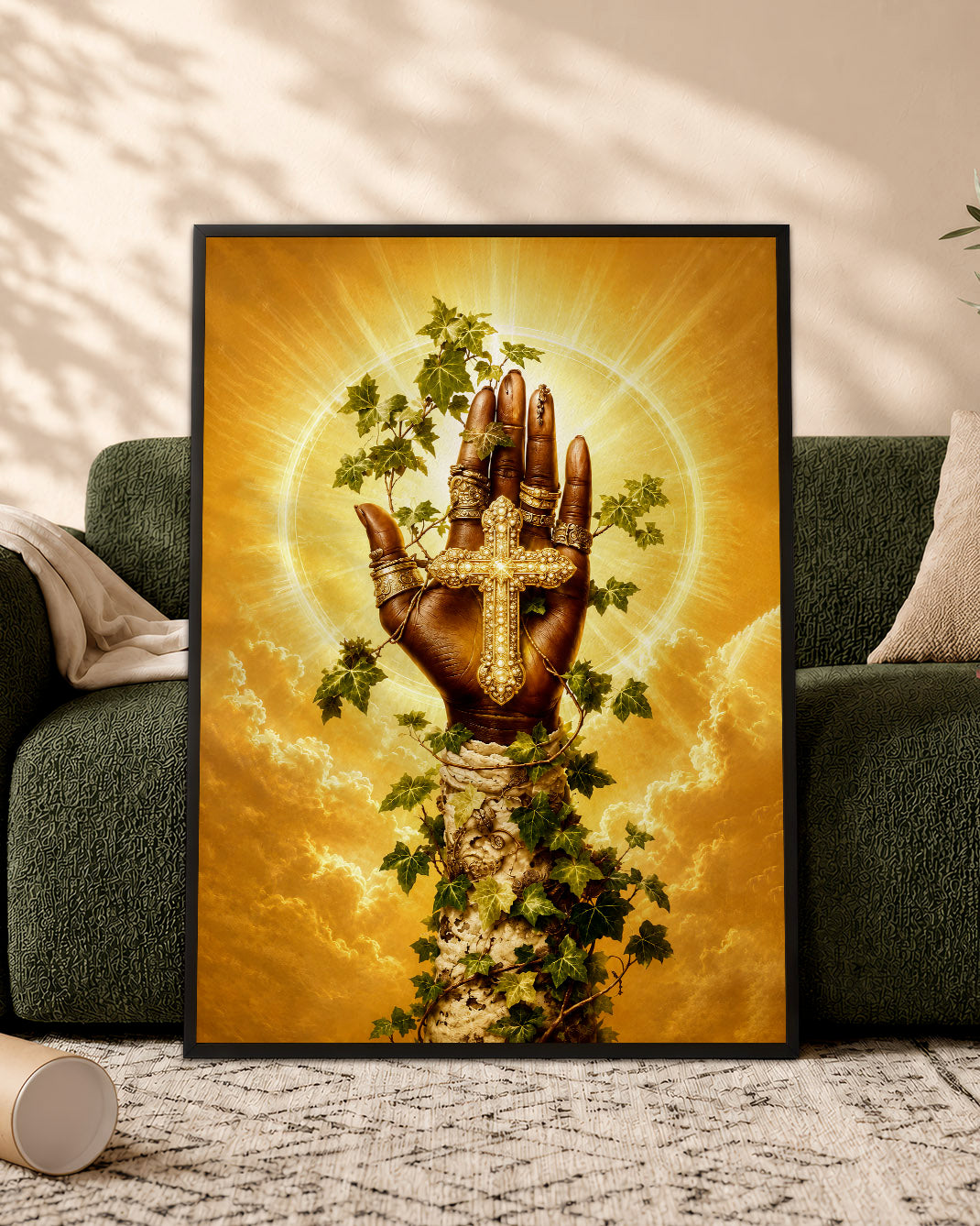 SEO Product Title  Black Christian Cross Hand Canvas Print – African American Faith Wall Art