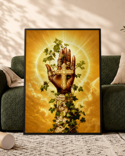 SEO Product Title  Black Christian Cross Hand Canvas Print – African American Faith Wall Art