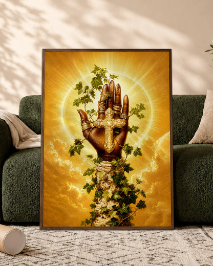 SEO Product Title  Black Christian Cross Hand Canvas Print – African American Faith Wall Art