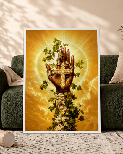 SEO Product Title  Black Christian Cross Hand Canvas Print – African American Faith Wall Art