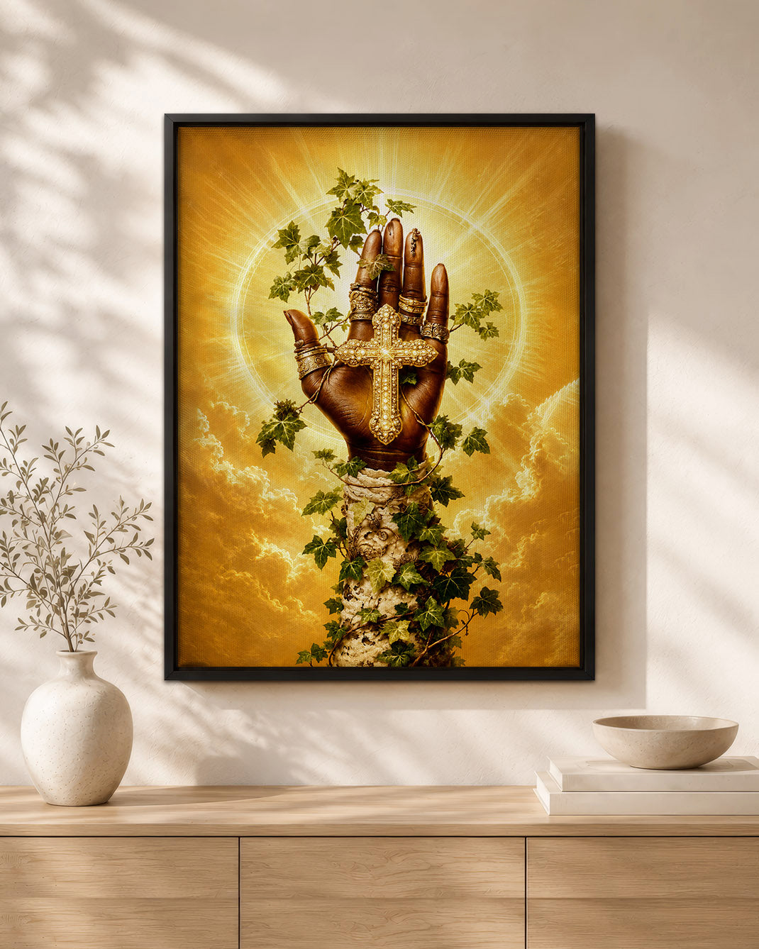 SEO Product Title  Black Christian Cross Hand Canvas Print – African American Faith Wall Art