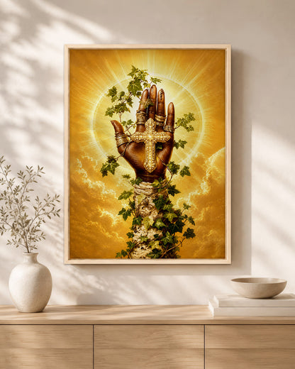 SEO Product Title  Black Christian Cross Hand Canvas Print – African American Faith Wall Art