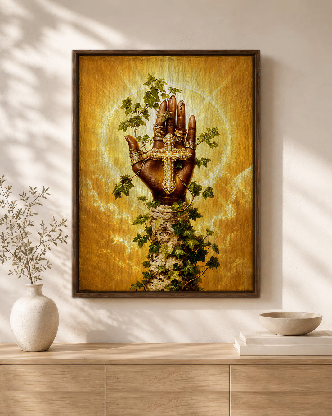 SEO Product Title  Black Christian Cross Hand Canvas Print – African American Faith Wall Art