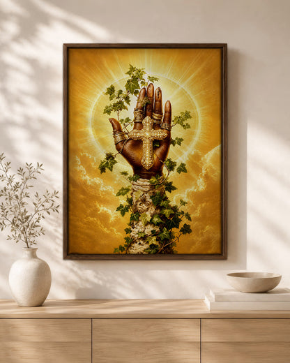SEO Product Title  Black Christian Cross Hand Canvas Print – African American Faith Wall Art