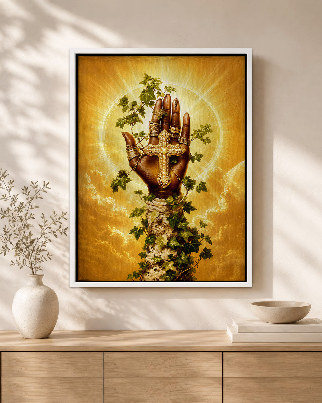 SEO Product Title  Black Christian Cross Hand Canvas Print – African American Faith Wall Art