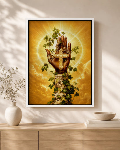 SEO Product Title  Black Christian Cross Hand Canvas Print – African American Faith Wall Art