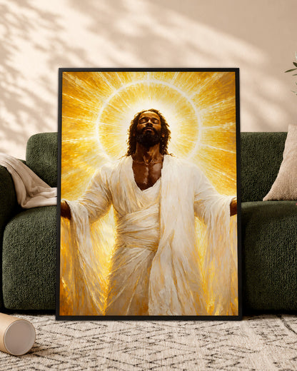 Black Jesus Glory Canvas Print – African American Christian Wall Art