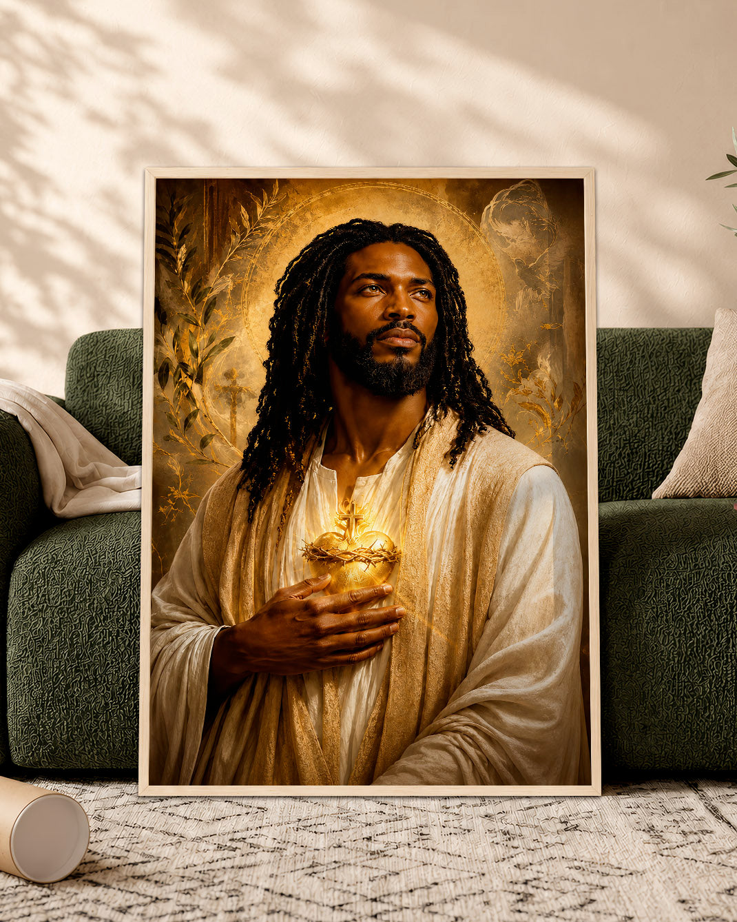 Black Jesus Sacred Heart Canvas Print – African American Christian Wall Art