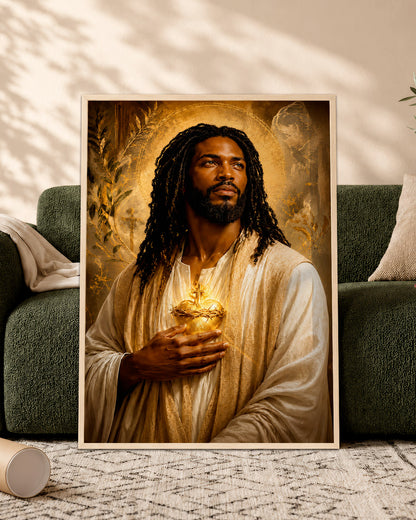 Black Jesus Sacred Heart Canvas Print – African American Christian Wall Art
