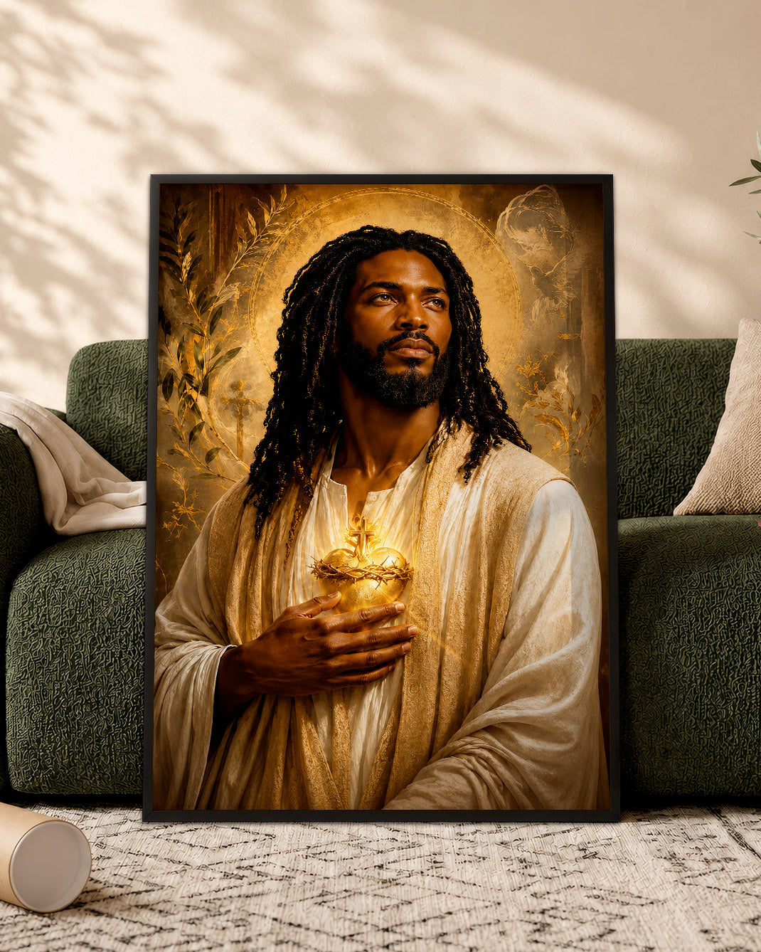 Black Jesus Sacred Heart Canvas Print – African American Christian Wall Art