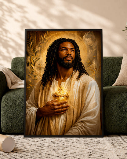 Black Jesus Sacred Heart Canvas Print – African American Christian Wall Art