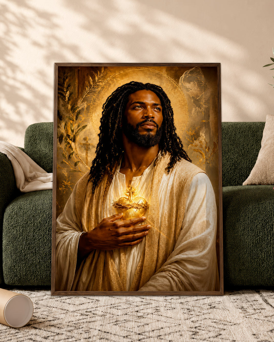 Black Jesus Sacred Heart Canvas Print – African American Christian Wall Art