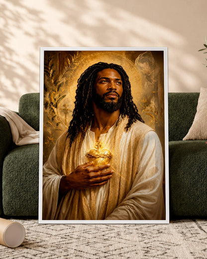 Black Jesus Sacred Heart Canvas Print – African American Christian Wall Art