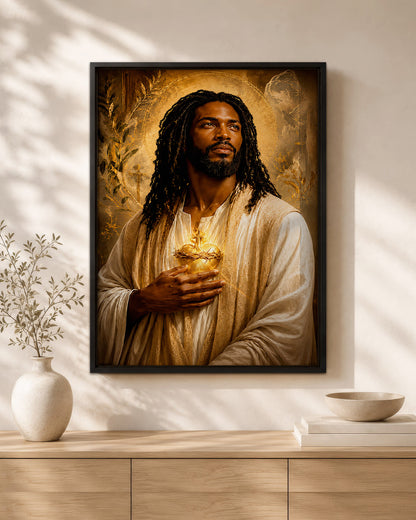 Black Jesus Sacred Heart Canvas Print – African American Christian Wall Art