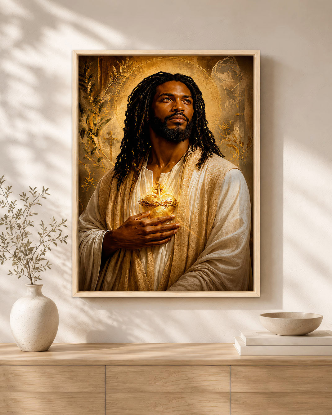 Black Jesus Sacred Heart Canvas Print – African American Christian Wall Art