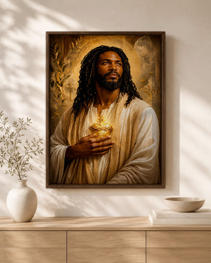 Black Jesus Sacred Heart Canvas Print – African American Christian Wall Art