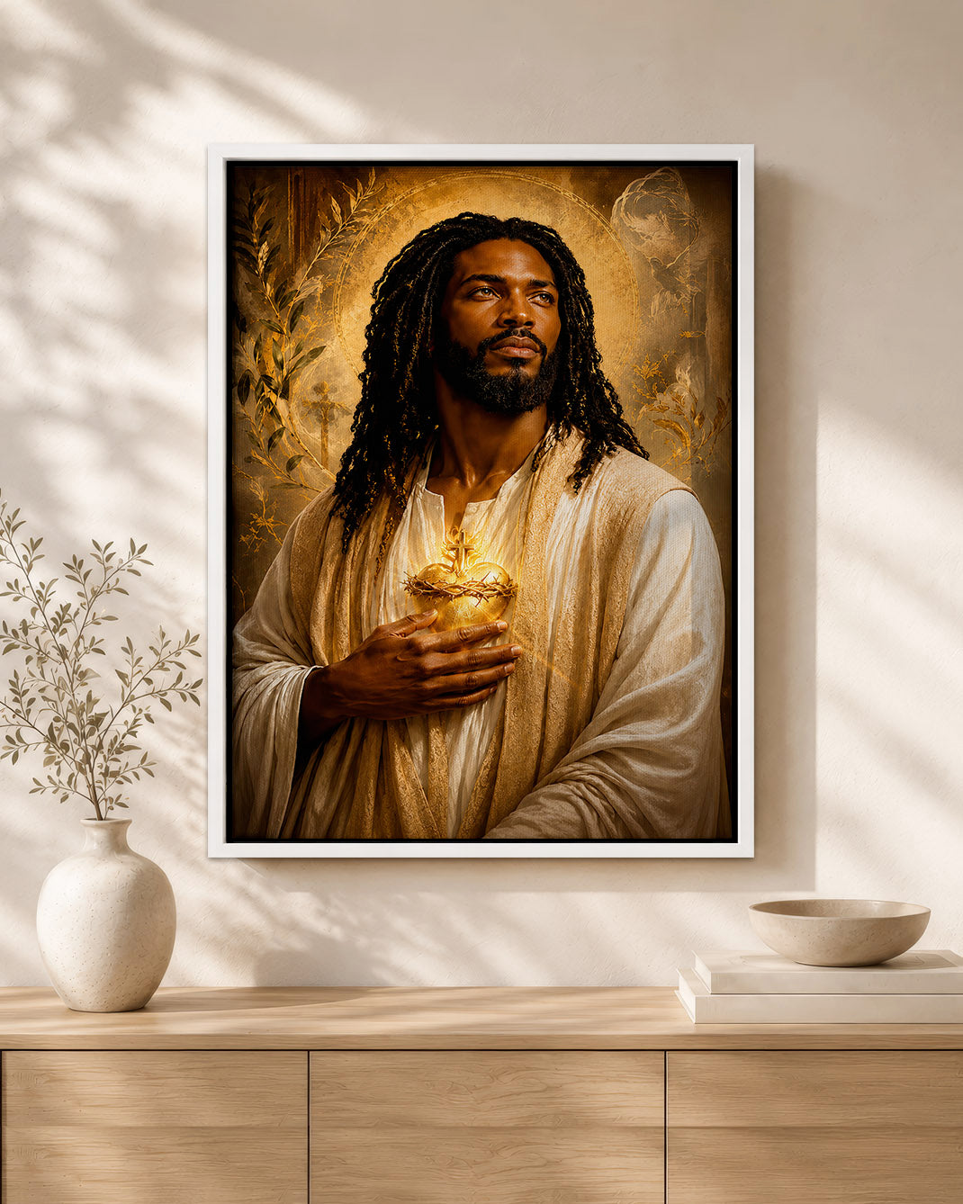 Black Jesus Sacred Heart Canvas Print – African American Christian Wall Art