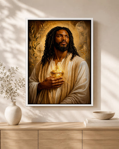 Black Jesus Sacred Heart Canvas Print – African American Christian Wall Art