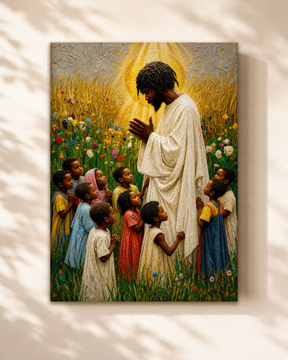Black Jesus Blessing Children Canvas Print – African American Christian Wall Art