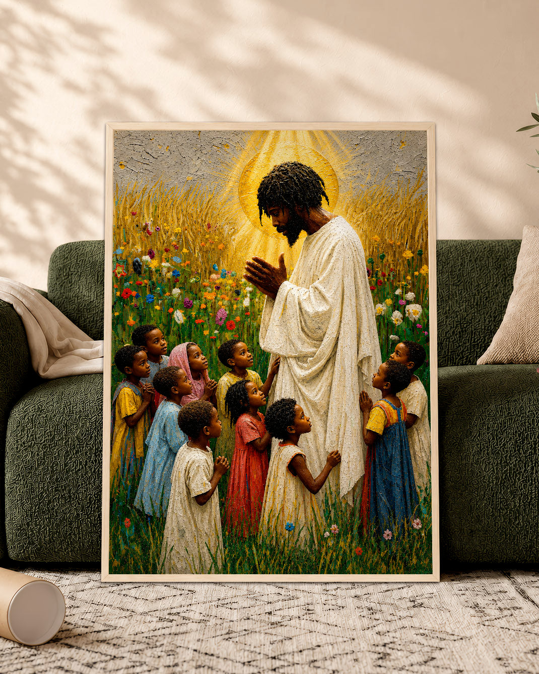 Black Jesus Blessing Children Canvas Print – African American Christian Wall Art