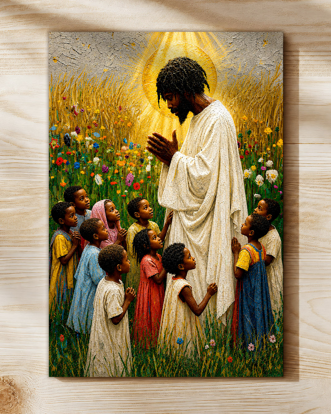 Black Jesus Blessing Children Canvas Print – African American Christian Wall Art