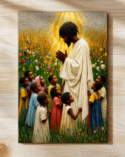 Black Jesus Blessing Children Canvas Print – African American Christian Wall Art