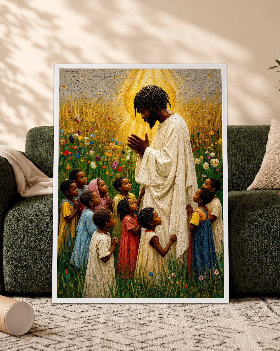 Black Jesus Blessing Children Canvas Print – African American Christian Wall Art