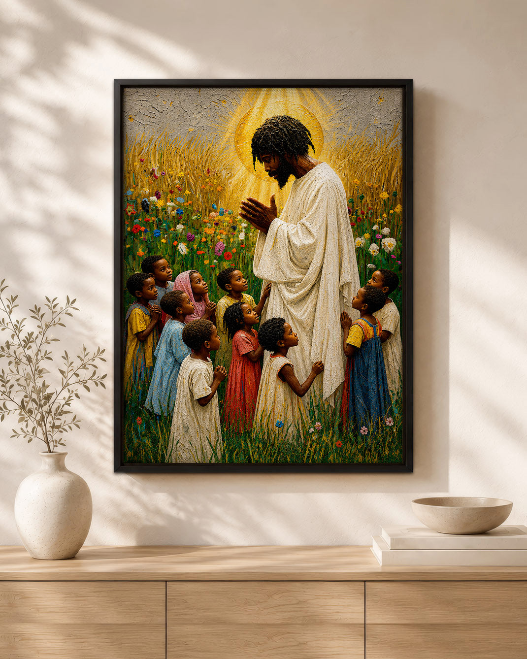 Black Jesus Blessing Children Canvas Print – African American Christian Wall Art
