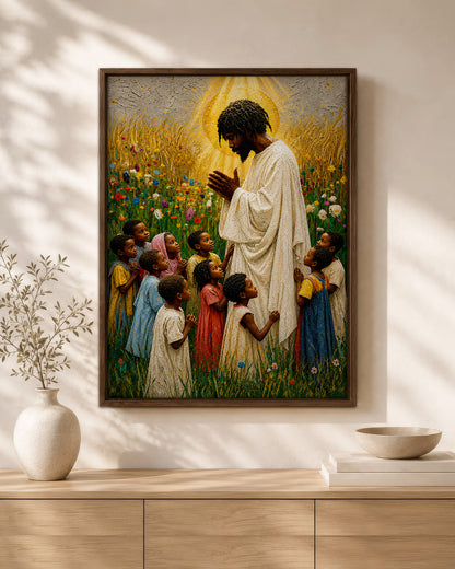 Black Jesus Blessing Children Canvas Print – African American Christian Wall Art