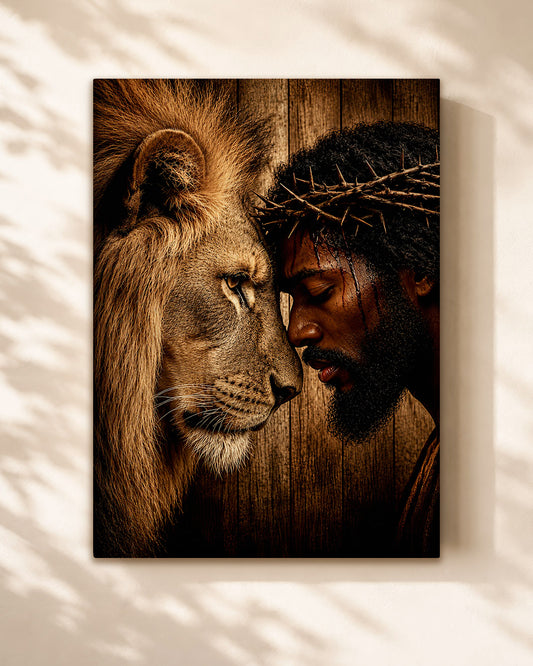 Black Jesus & Lion of Judah Canvas Print – African American Christian Wall Art