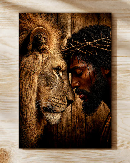 Black Jesus & Lion of Judah Canvas Print – African American Christian Wall Art