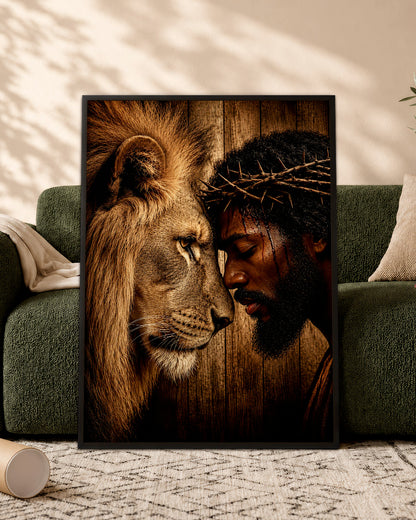 Black Jesus & Lion of Judah Canvas Print – African American Christian Wall Art