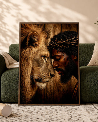Black Jesus & Lion of Judah Canvas Print – African American Christian Wall Art