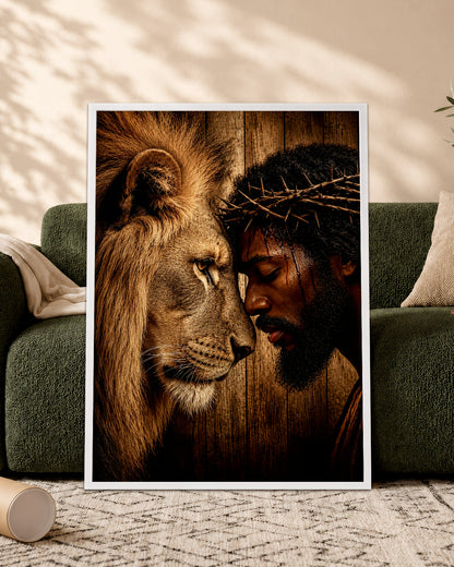 Black Jesus & Lion of Judah Canvas Print – African American Christian Wall Art