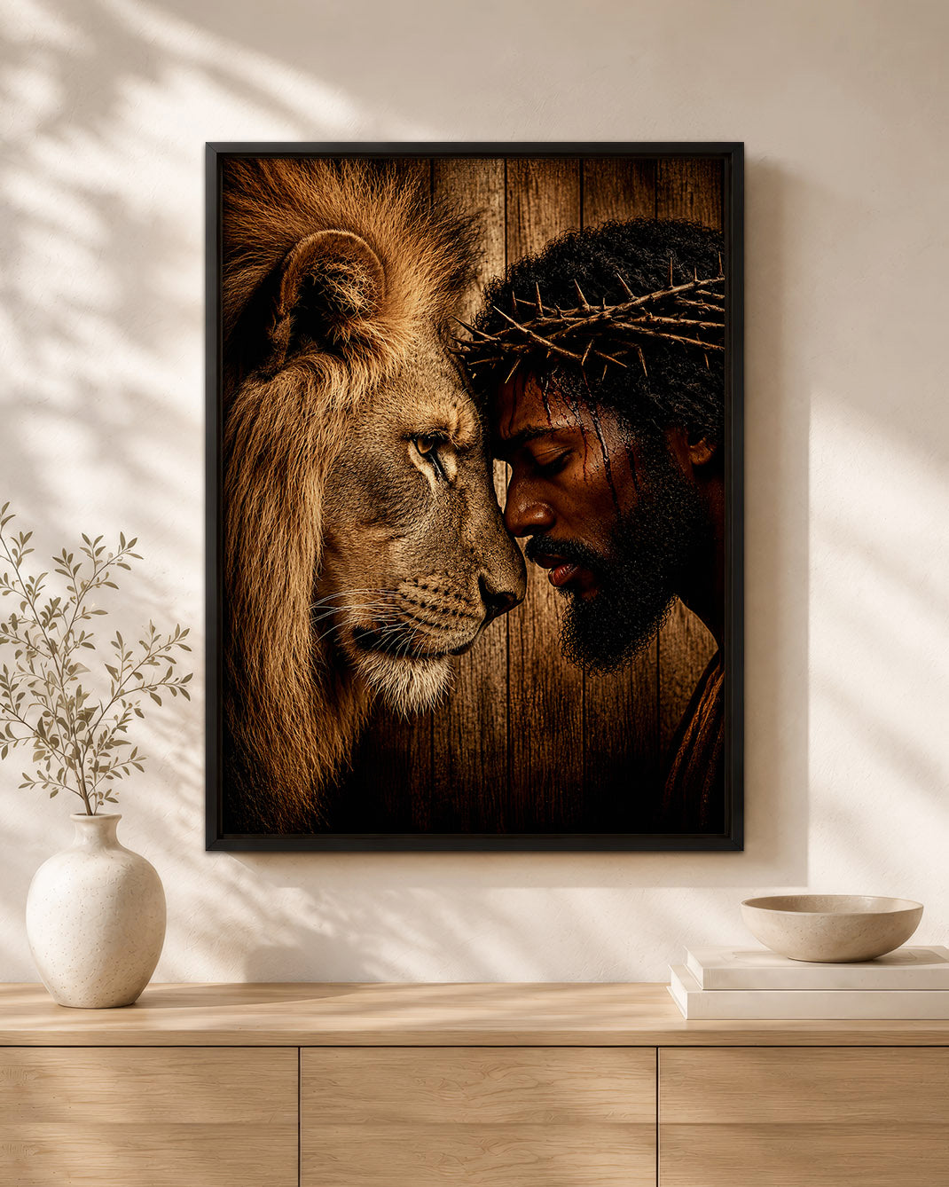 Black Jesus & Lion of Judah Canvas Print – African American Christian Wall Art