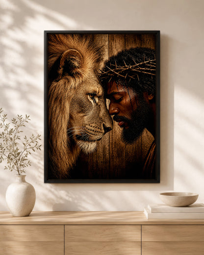 Black Jesus & Lion of Judah Canvas Print – African American Christian Wall Art