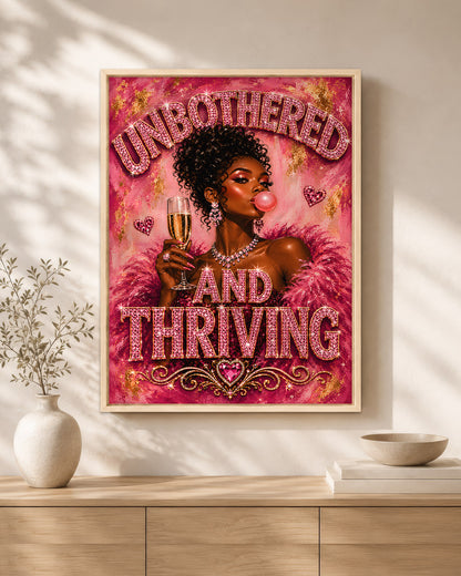 Unbothered & Thriving Black Woman Wall Art – Black Queen Empowerment Poster