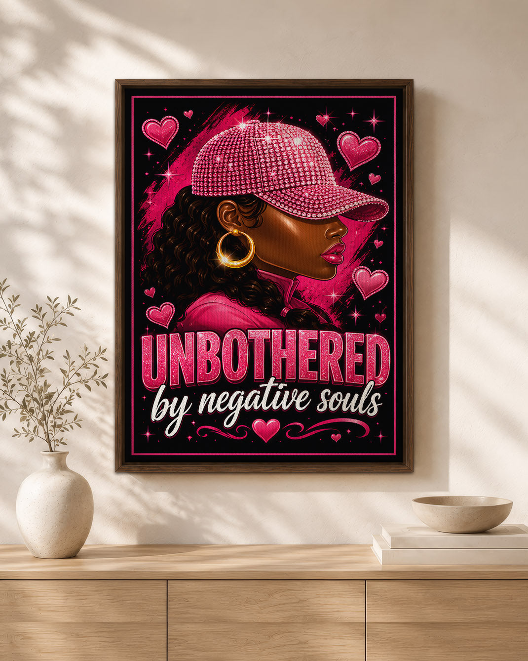 Unbothered Black Woman Pink Aesthetic Wall Art