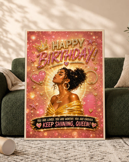 Black Queen Birthday Canvas - Black Woman Empowerment Birthday Gift