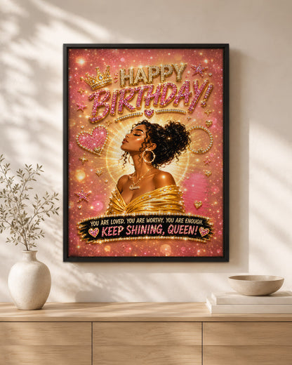 Black Queen Birthday Canvas - Black Woman Empowerment Birthday Gift