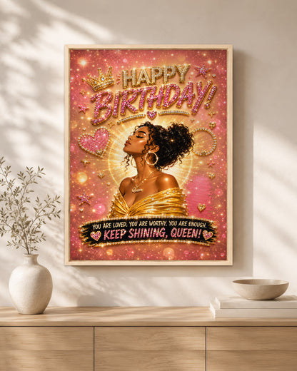 Black Queen Birthday Canvas - Black Woman Empowerment Birthday Gift