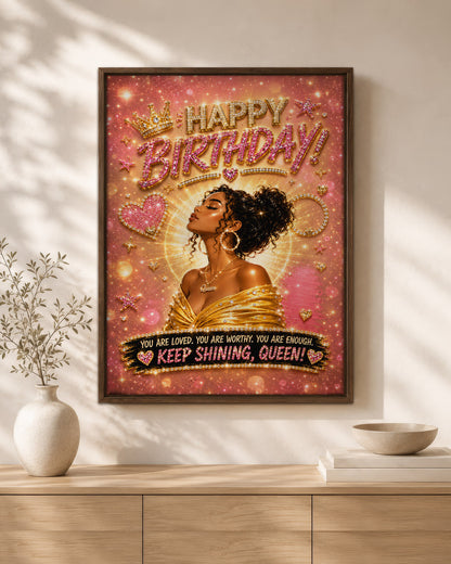 Black Queen Birthday Canvas - Black Woman Empowerment Birthday Gift