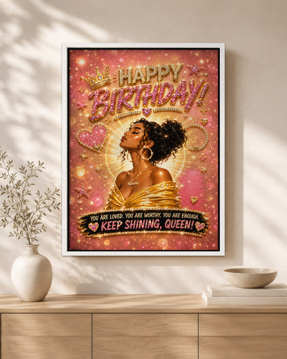 Black Queen Birthday Canvas - Black Woman Empowerment Birthday Gift