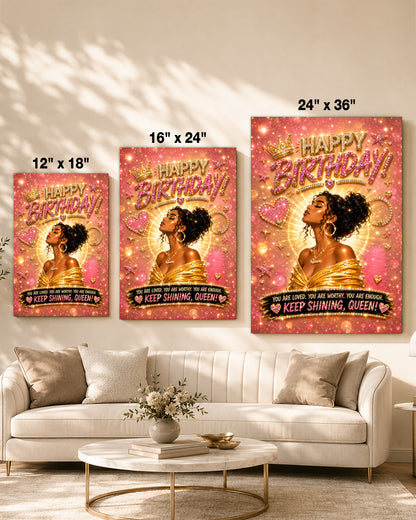 Black Queen Birthday Canvas - Black Woman Empowerment Birthday Gift