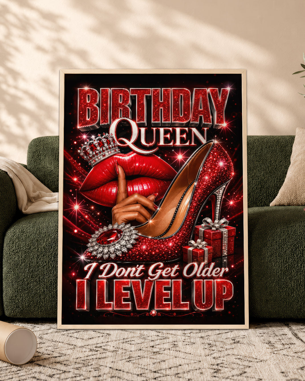 Birthday Queen Canvas - Black Woman Level Up Birthday Wall Art